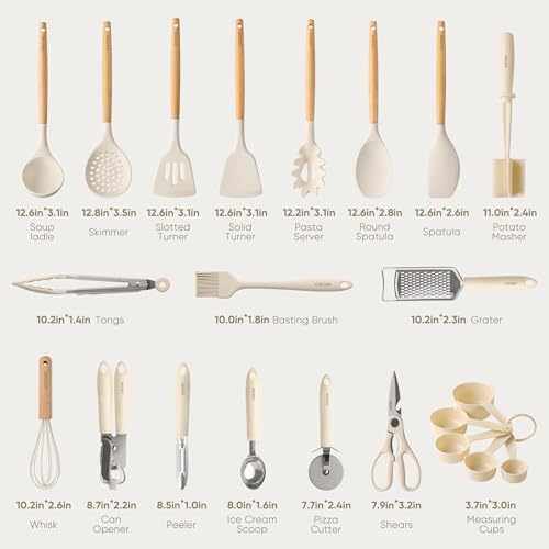 CAROTE 22pcs Silicone Cooking Utensils Set, 446°F Heat Resistant Kitchen Utensils Gadgets Set, Spatula, Turner, Whisk, Tongs - Image 2