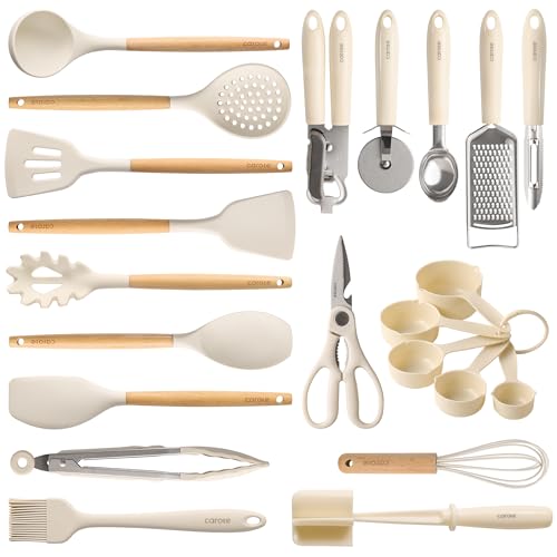 CAROTE 22pcs Silicone Cooking Utensils Set, 446°F Heat Resistant Kitchen Utensils Gadgets Set, Spatula, Turner, Whisk, Tongs - Image 1