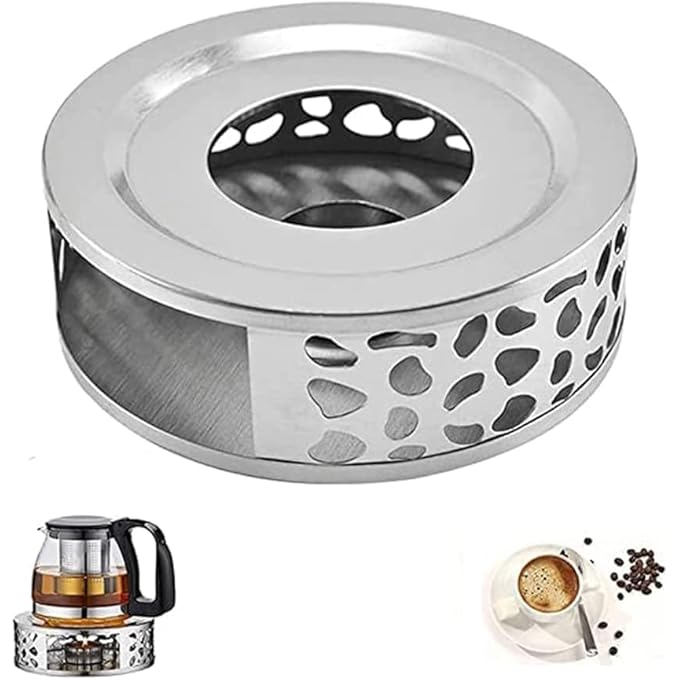 بوليفياز سخان شاي قطعة واحدة من المعدن الفضي المصقول مع حامل شمعة، سخان إبريق شاي متين لتقديم الشاي الساخن، مثالي للمطاعم والمقاهي وحفلات الشاي بعد الظهر - Image 1