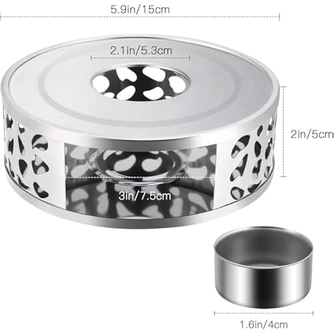 بوليفياز سخان شاي قطعة واحدة من المعدن الفضي المصقول مع حامل شمعة، سخان إبريق شاي متين لتقديم الشاي الساخن، مثالي للمطاعم والمقاهي وحفلات الشاي بعد الظهر - Image 5