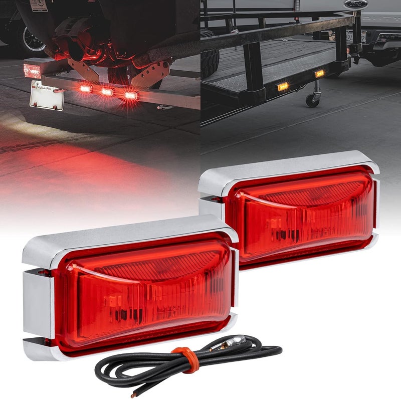 ONLINE LED STORE 2pc 2.5" Red Trailer Marker Light with Chrome Bezel - Waterproof IP67 - Image 1