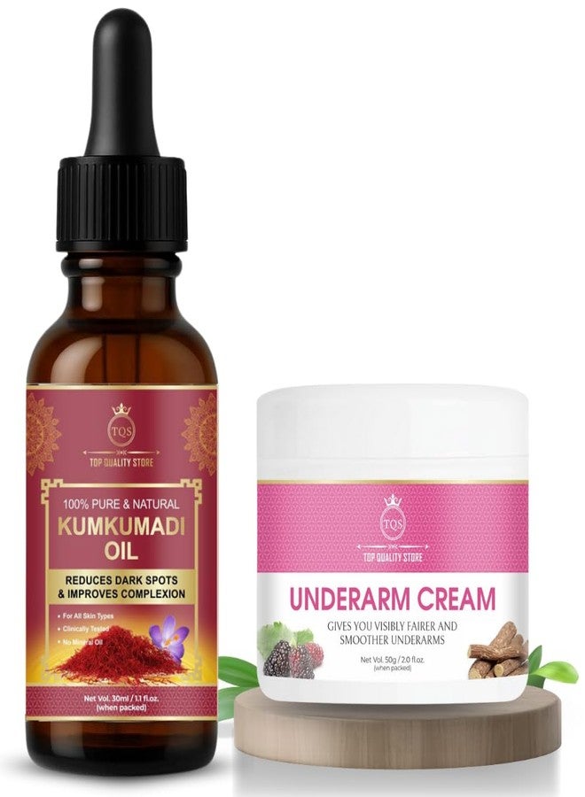 TQS Kumkumadi Oil and Underarm Cream Set, 30ml Oil for Dark Spots, 50g Fairness Cream - Image 1