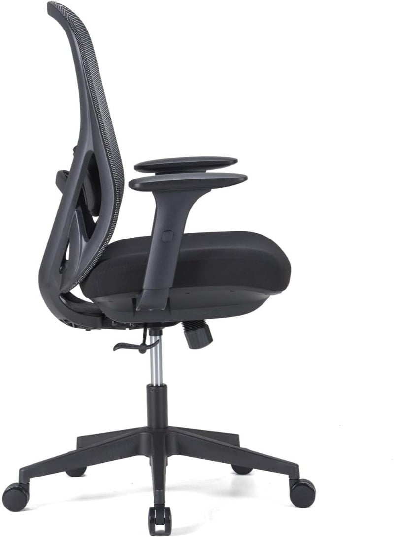 كاليبر كرسي مكتب Kaliber Nova متوسط ​​الظهر - يتميز بظهر شبكي أسود ومقعد من القماش الفاخر، مصمم هندسيًا لتوفير الراحة، مثالي لساعات طويلة - Image 3