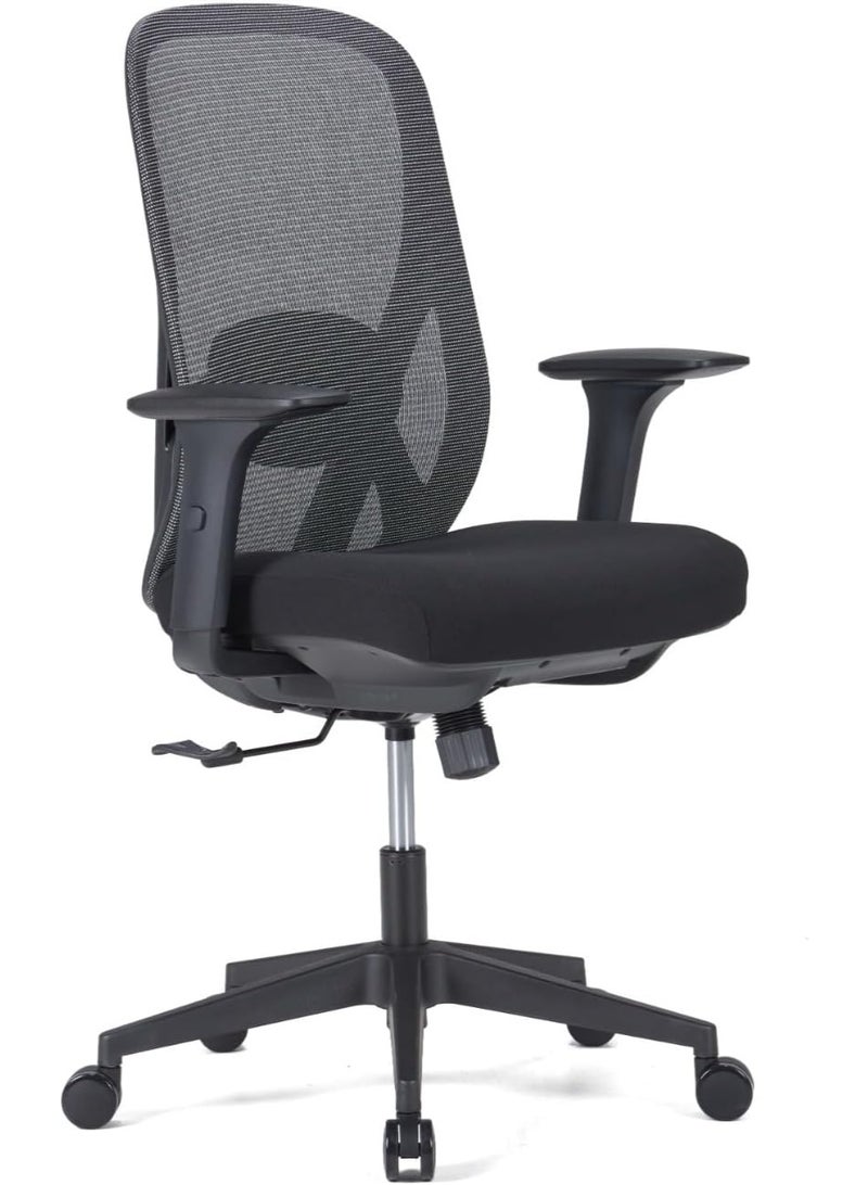 كاليبر كرسي مكتب Kaliber Nova متوسط ​​الظهر - يتميز بظهر شبكي أسود ومقعد من القماش الفاخر، مصمم هندسيًا لتوفير الراحة، مثالي لساعات طويلة - Image 1
