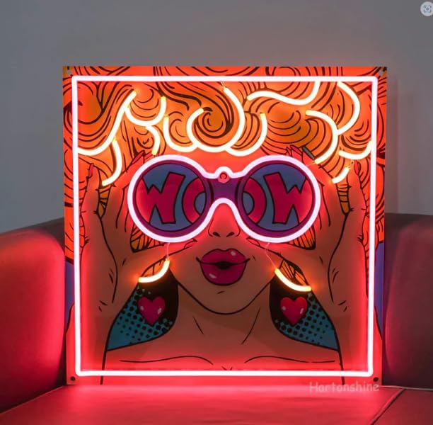 BUBBLE BEE WAFFLES & TEA Neonsignsindia LED Neon Light Wow Girl Sign 24x24 Inches UV Print Different Modes Adjustable Brightness  - Image 2