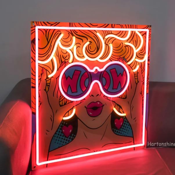 BUBBLE BEE WAFFLES & TEA Neonsignsindia LED Neon Light Wow Girl Sign 24x24 Inches UV Print Different Modes Adjustable Brightness  - Image 3