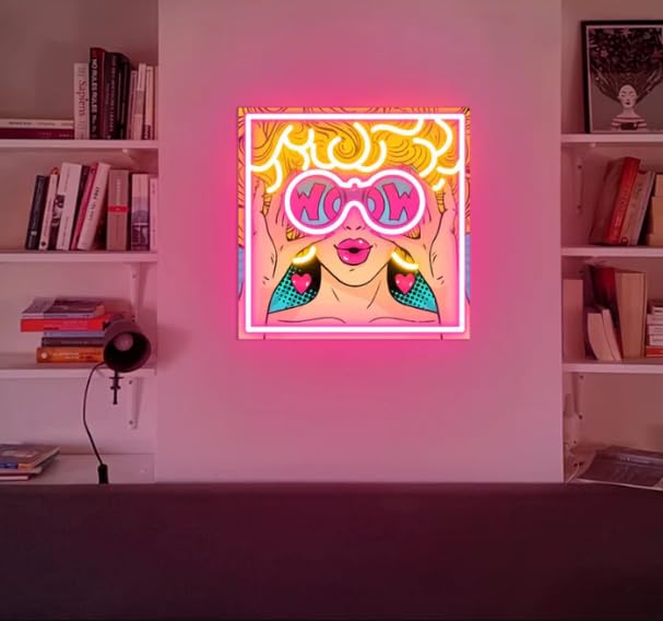 BUBBLE BEE WAFFLES & TEA Neonsignsindia LED Neon Light Wow Girl Sign 24x24 Inches UV Print Different Modes Adjustable Brightness  - Image 1