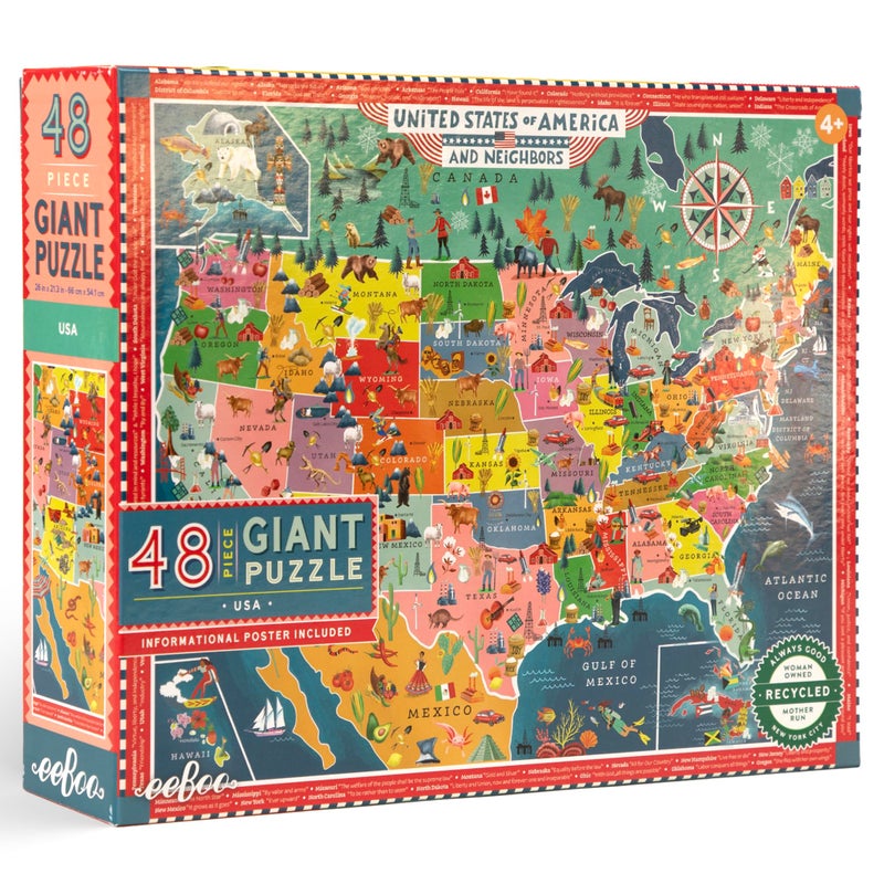 eeBoo 48 Piece Giant Floor Puzzle USA Map Childrens Puzzle Geography Themed Large Pieces for Small Hands to Develop Motor Skills - Image 3