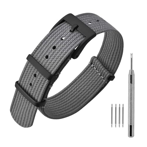 ANNEFIT Nylon Watch Band 22mm OnePiece Waterproof Military Watch Straps with Heavy Black Buckle Grey - Image 1