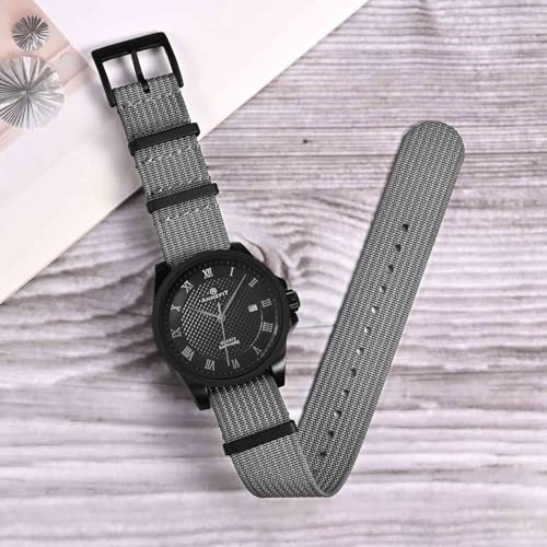 ANNEFIT Nylon Watch Band 22mm OnePiece Waterproof Military Watch Straps with Heavy Black Buckle Grey - Image 3