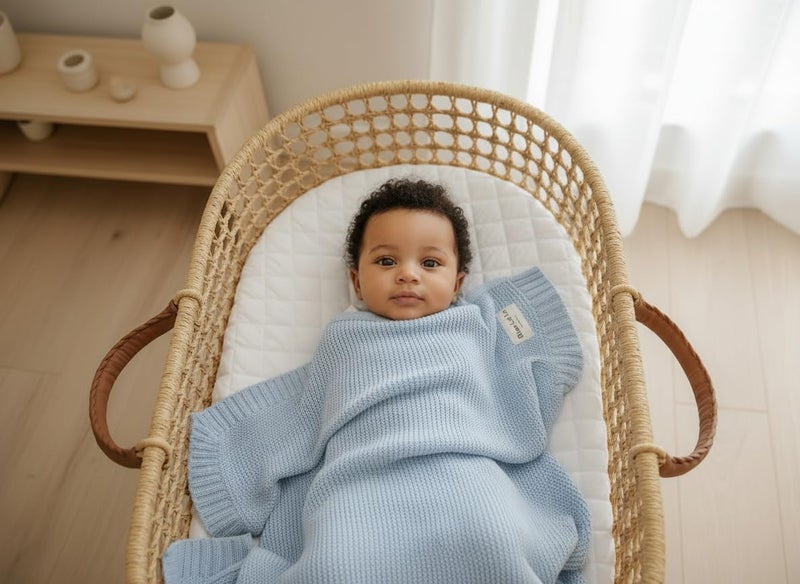 Bleu La La - 100% Organic Cotton Heritage Knit Textured Baby Quilt Blanket for Boys â€“ Signature Heritage Knit, Soft Breathable Newborn Baby Blanket (Heritage - Sky Blue) - Image 4