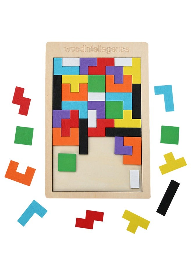 Wooden Puzzles Blocks, Brain Teasers Puzzles Russian Blocks Tangram Puzzles, Intelligence Colorful 3D Blocks Jigsaw Puzzle Game, Stem Montessori Educational Gift for Ages 4-6 Kids and Adults