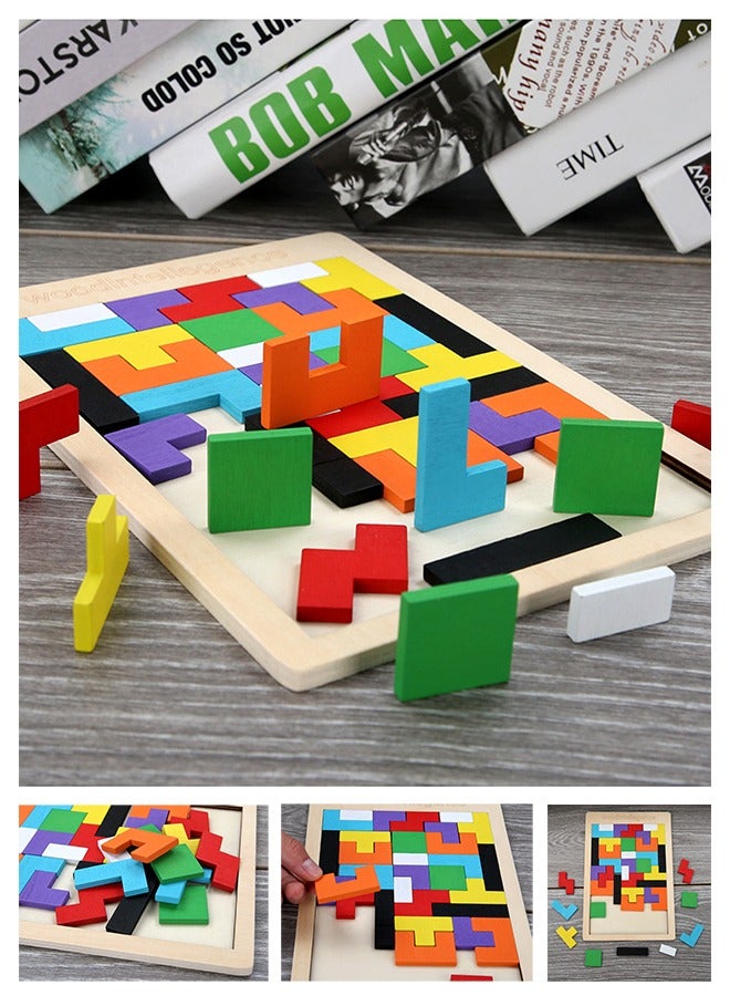 Wooden Puzzles Blocks, Brain Teasers Puzzles Russian Blocks Tangram Puzzles, Intelligence Colorful 3D Blocks Jigsaw Puzzle Game, Stem Montessori Educational Gift for Ages 4-6 Kids and Adults