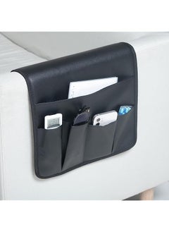 The Bros PU Leather Sofa Armrest Organizer, Armchair Magazine Holders, Waterproof Remote Holder for Recliner Couch, with 1 Large Pocket, 4 Small Pockets, for Magazine, Remote, Phone, Ipad, Books (Black)  - Image 1