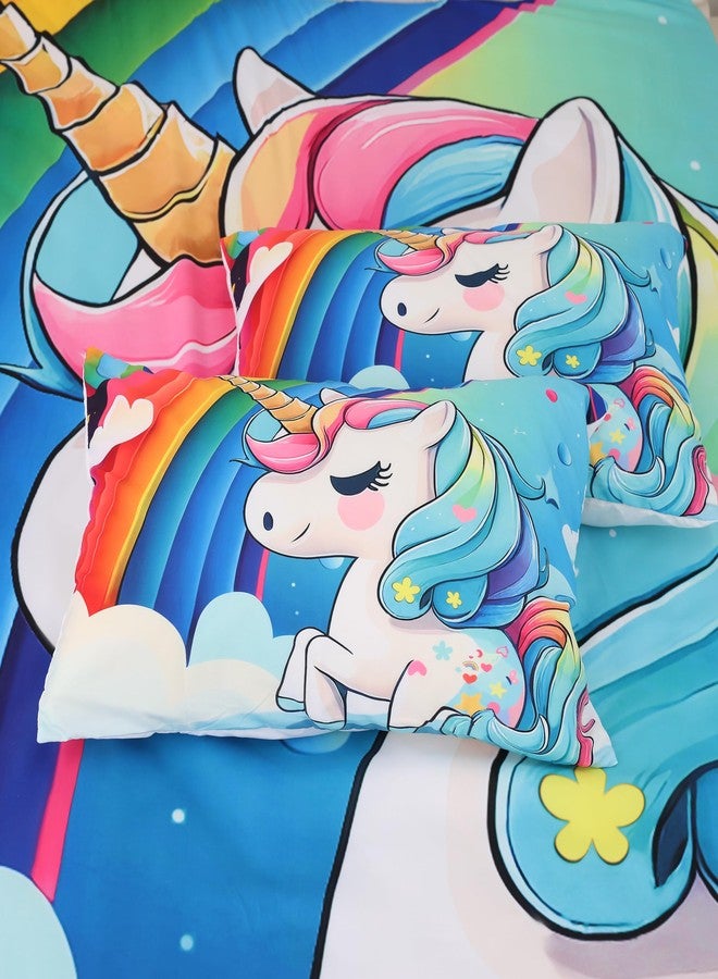 FUYEUN Unicorn Bedding Twin Size Rainbow Unicorn Comforter Set for Girls Kids Children Boys Bedroom Cartoon Light Blue Unicorn Quilt 1 Comforter + 1 Pillowcase - Image 5