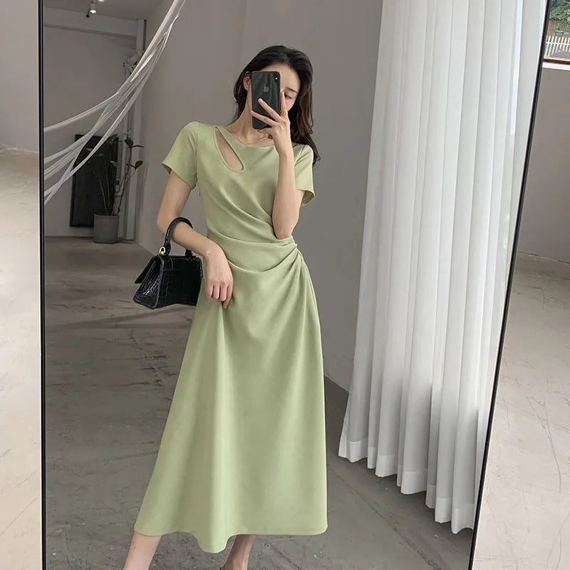2025 Summer New Arrival dress Womens Hollow Out French Style Elegant Slimming Design Tight Waist Hepburn Style Long Skirt Summer Black - Image 3