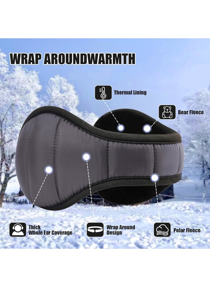 SOLARAE سماعات أذن قابلة للطي شتوية، عبوة 2، قابلة للتعديل، مصنوعة من الفليس، خلف الرأس، مقاومة للماء وخفيفة الوزن، للجنسين، لتغطية الأذن في الطقس البارد أثناء الجري، المشي، التزلج، ركوب الدراجات، باللون الأسود والرمادي - Image 3