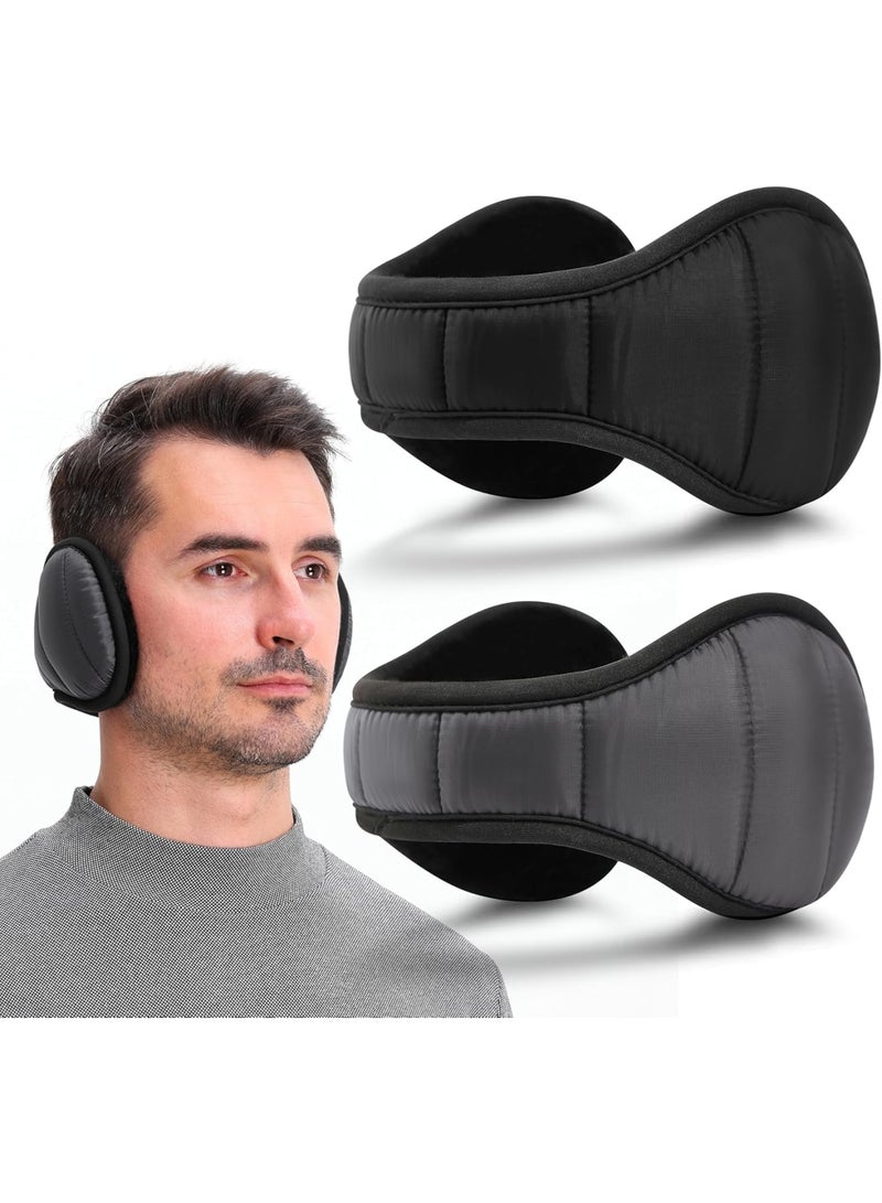 SOLARAE سماعات أذن قابلة للطي شتوية، عبوة 2، قابلة للتعديل، مصنوعة من الفليس، خلف الرأس، مقاومة للماء وخفيفة الوزن، للجنسين، لتغطية الأذن في الطقس البارد أثناء الجري، المشي، التزلج، ركوب الدراجات، باللون الأسود والرمادي - Image 1