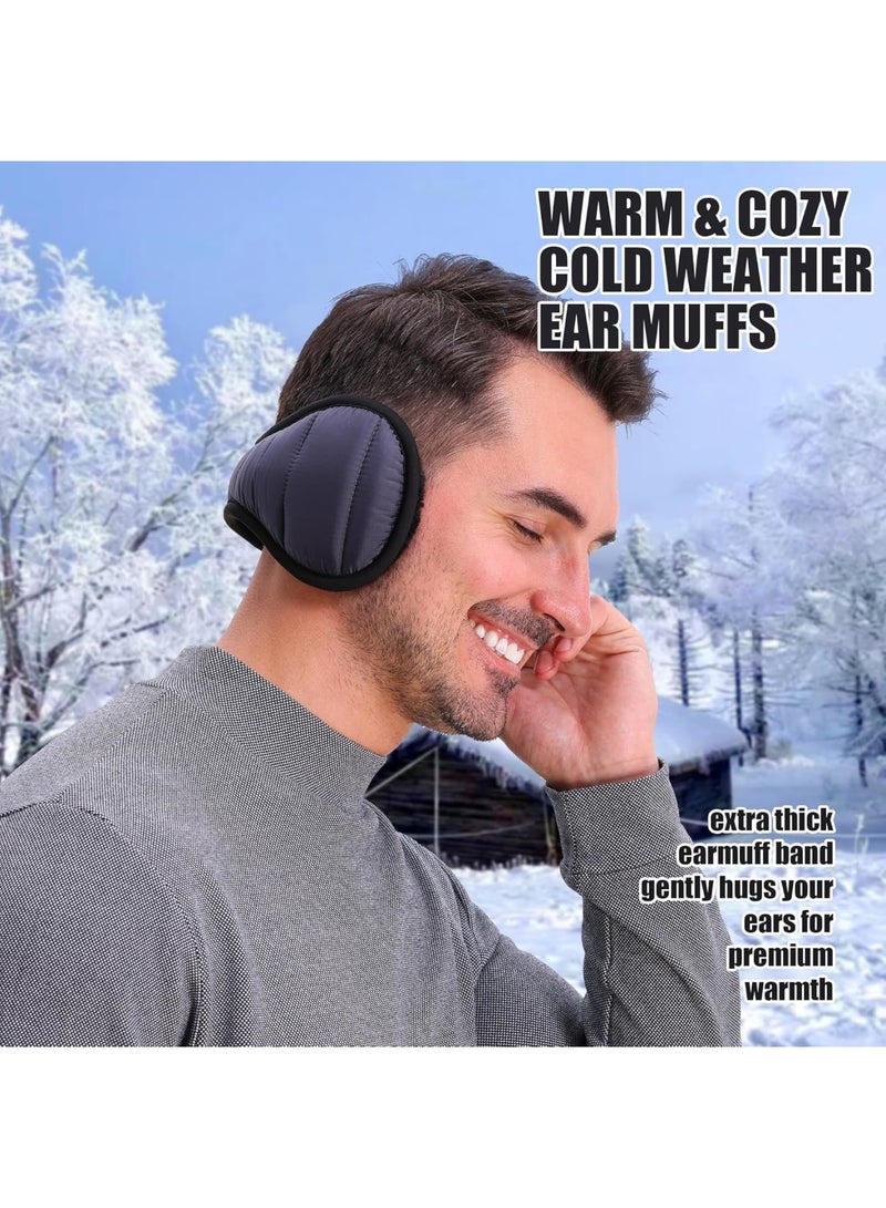 SOLARAE سماعات أذن قابلة للطي شتوية، عبوة 2، قابلة للتعديل، مصنوعة من الفليس، خلف الرأس، مقاومة للماء وخفيفة الوزن، للجنسين، لتغطية الأذن في الطقس البارد أثناء الجري، المشي، التزلج، ركوب الدراجات، باللون الأسود والرمادي - Image 5