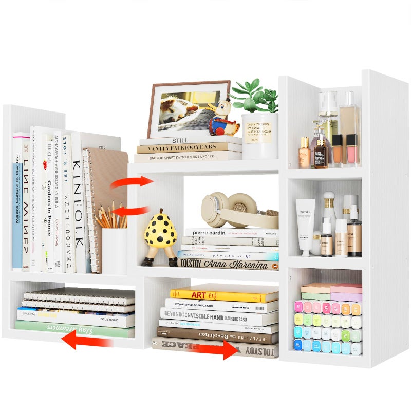 NUTIKAS Desk Shelves Desktop Organizer Shlef - White Office Organization for Top of Desk Organizers and Accessories Corner Bookshelf Table Top Shelving Small Hutch Decorations for Women Office - Image 1