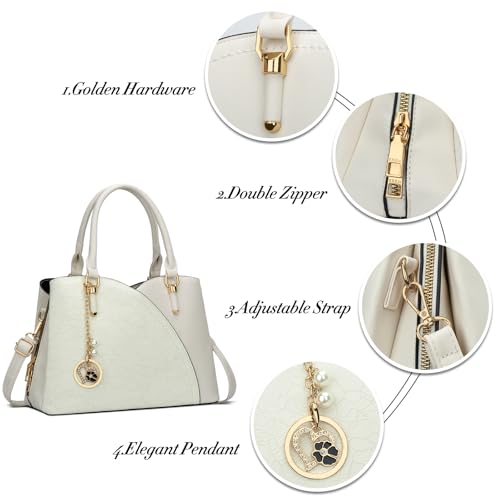 KKXIU Triple Compartments Purses and Handbags for Women Fashion Ladies Satchel Shoulder Top Handle Bag (5-Cream White) - Image 3
