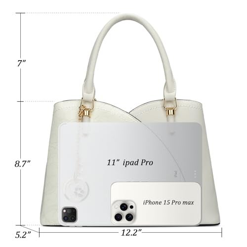 KKXIU Triple Compartments Purses and Handbags for Women Fashion Ladies Satchel Shoulder Top Handle Bag (5-Cream White) - Image 5