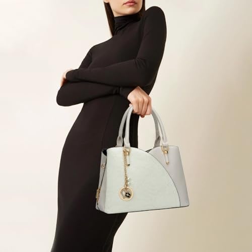 KKXIU Triple Compartments Purses and Handbags for Women Fashion Ladies Satchel Shoulder Top Handle Bag (5-Cream White) - Image 2