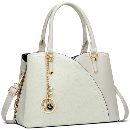 KKXIU Triple Compartments Purses and Handbags for Women Fashion Ladies Satchel Shoulder Top Handle Bag (5-Cream White) - Image 1