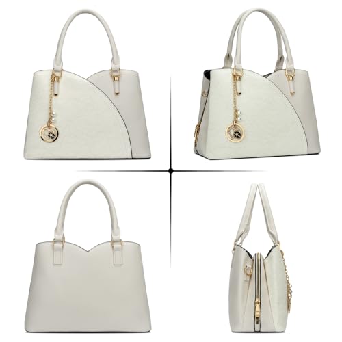 KKXIU Triple Compartments Purses and Handbags for Women Fashion Ladies Satchel Shoulder Top Handle Bag (5-Cream White) - Image 4