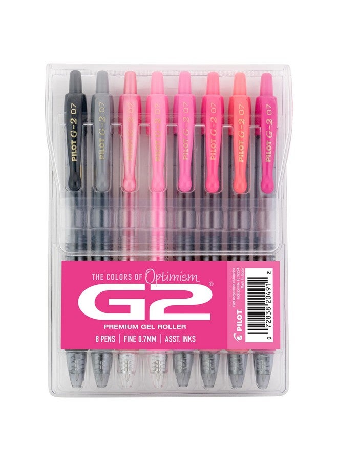 PILOT Pilot, G2 Premium Gel Roller Pens, G2 Boost Pink Pack, The Colors of Optimism, 8 Pack Pouch, Fine Point 0.7 mm, Assorted  - Image 1