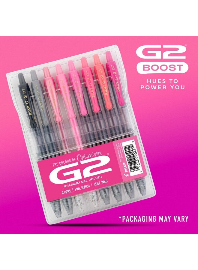 PILOT Pilot, G2 Premium Gel Roller Pens, G2 Boost Pink Pack, The Colors of Optimism, 8 Pack Pouch, Fine Point 0.7 mm, Assorted  - Image 2