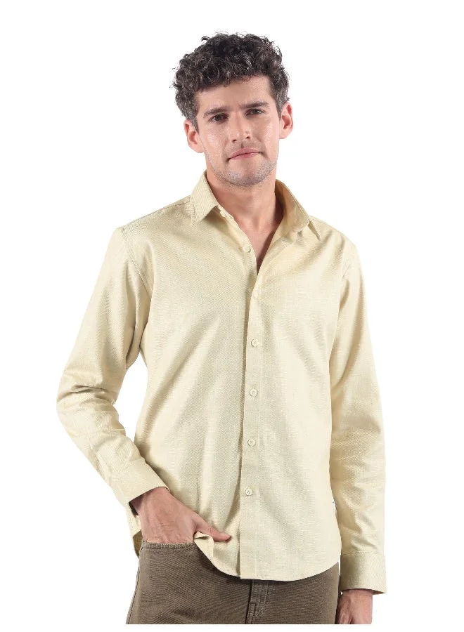 Beyoung Cream Textured Cotton Shirt