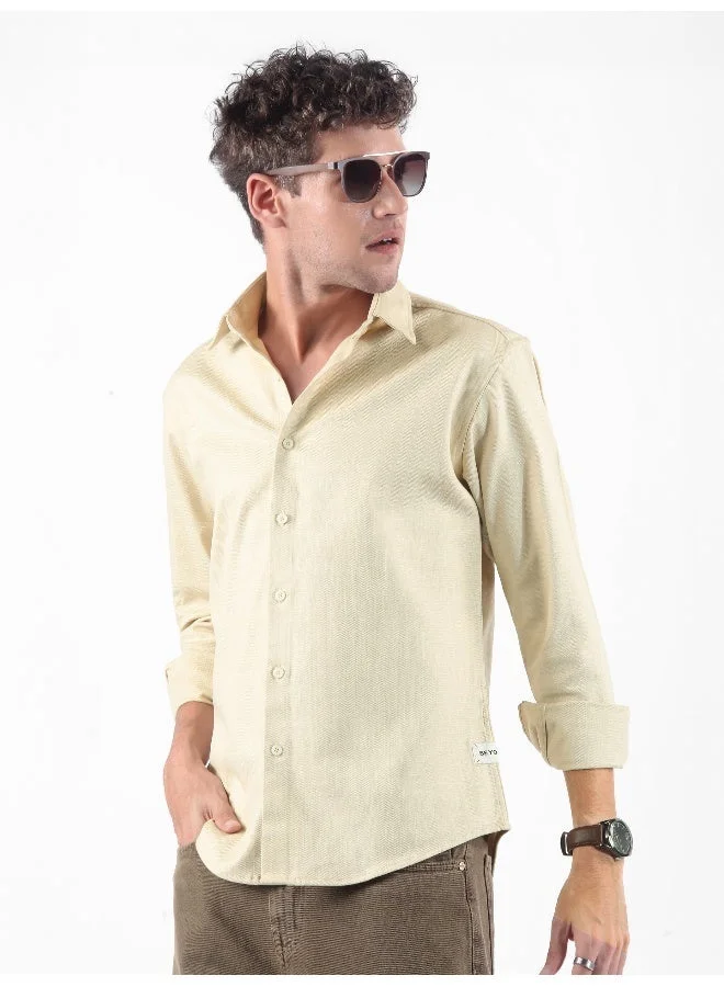 Beyoung Cream Textured Cotton Shirt
