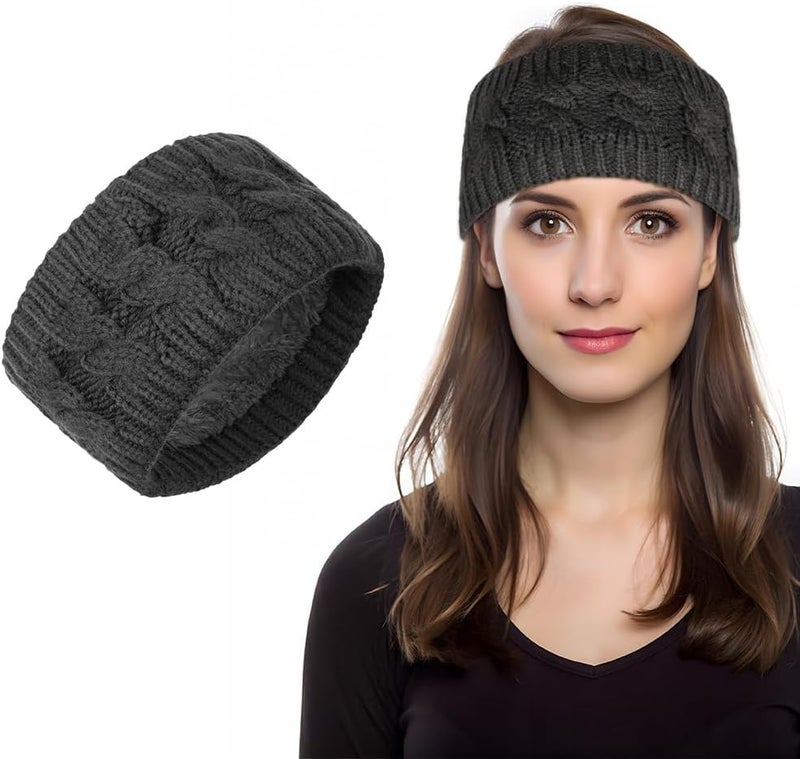 LOPHE Winter Head Wraps Thick Cable Knitted Ear Warmers Comfy Soft Thermal Headbands for Women Girls Sports Skiing Running Dark Gray