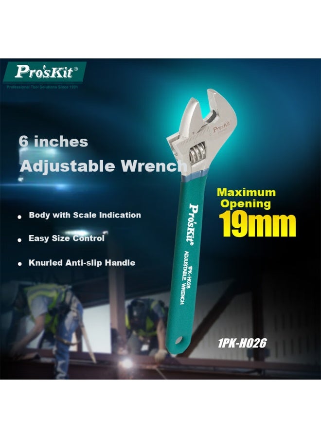 Pro'skit 1pk-h026 6-inch Titanium Coated Anti-slip Adjustable Wrench With Plastic Dipped Handle - Image 1