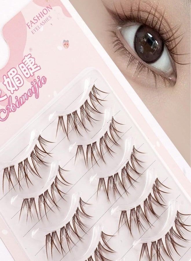 LASGOOS 5 Pairs Brown False Eyelashes Natural Crossed Wispy Lashes 5-15mm Clear Band 3D Fluffy Volume Lashes Eye Lash Extension Look Lightweight Reusable Fake Eyelashes for Daily Makeup Bulk LASGOOS 009 - Image 1