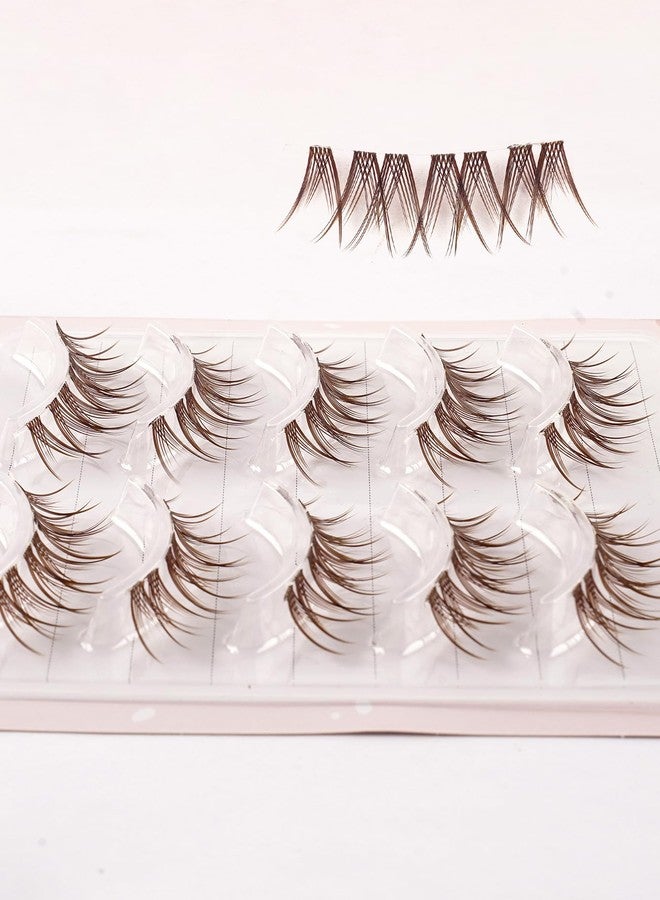LASGOOS 5 Pairs Brown False Eyelashes Natural Crossed Wispy Lashes 5-15mm Clear Band 3D Fluffy Volume Lashes Eye Lash Extension Look Lightweight Reusable Fake Eyelashes for Daily Makeup Bulk LASGOOS 009 - Image 5