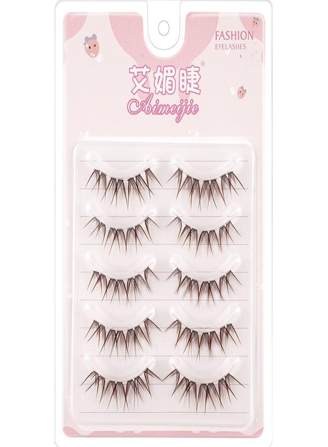 LASGOOS 5 Pairs Brown False Eyelashes Natural Crossed Wispy Lashes 5-15mm Clear Band 3D Fluffy Volume Lashes Eye Lash Extension Look Lightweight Reusable Fake Eyelashes for Daily Makeup Bulk LASGOOS 009 - Image 4