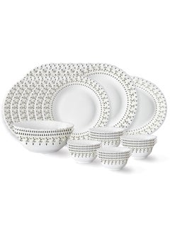 LARAH BY BOROSIL Larah by Borosil Ora Gold Fluted Series Opalware Dinner Set | 27 Pieces for Family of 6 | Microwave & Dishwasher Safe | Bone-Ash Free | Crockery Set for Dining & Gifting | Plates & Bowls | White  - Image 1