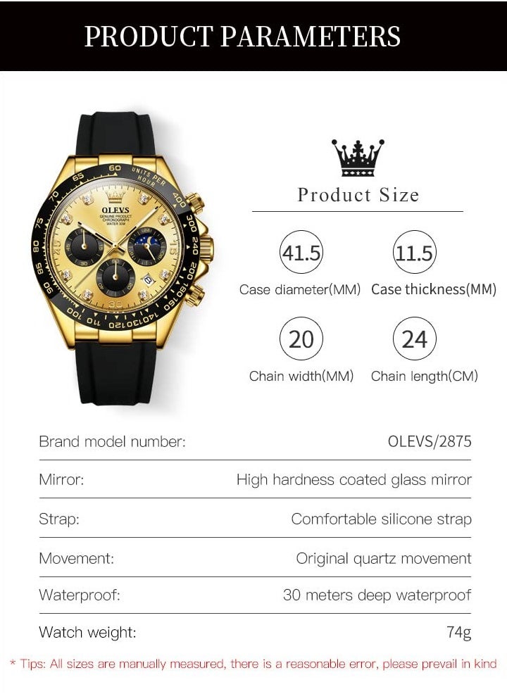 OLEVS - Watches for Men Silicone Strap Quartz Water Resistant Watch 2875 - Image 1