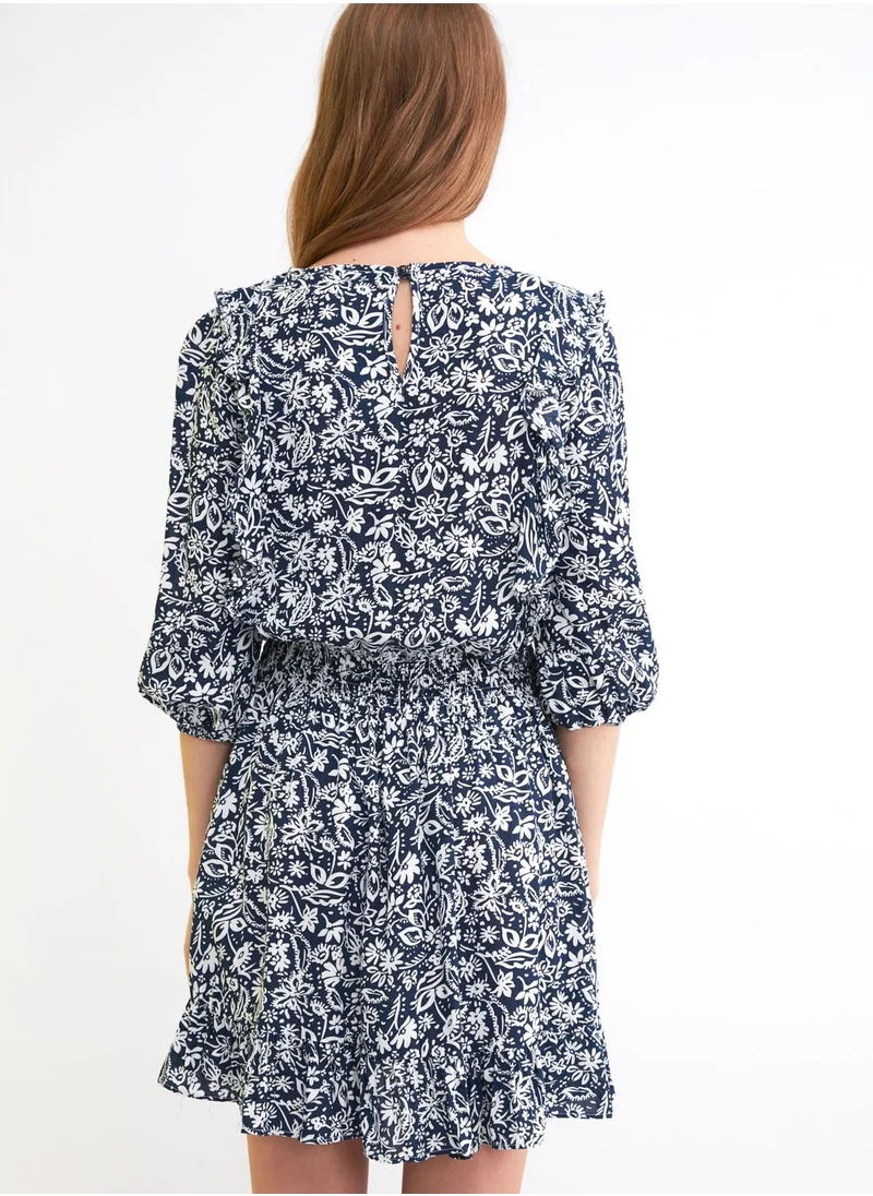trendyol Crew Neck Ruffle Print Dress