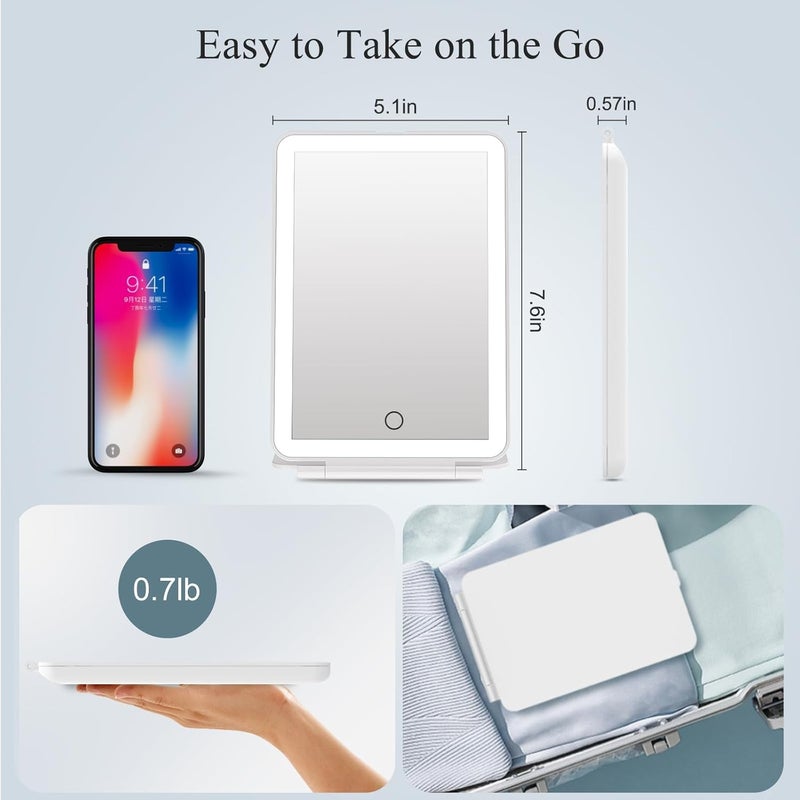 FUNTOUCH Rechargeable Travel Makeup Vanity Mirror with 72 Led Lights, Portable Lighted Makeup Beauty Mirror, 3 Color Lighting, Dimmable Touch Screen, Tabletop LED Folding Cosmetic Mirror with Lights - Image 5