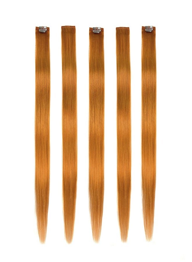 Winsky Yellow Hair Extensions Clip in Human Hair - Clip on Halloween Colored Girls Hair Extensions 5 Pieces/Set (18inch,Sunset Yellow) - Image 1