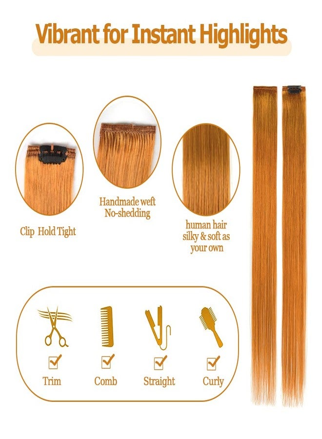 Winsky Yellow Hair Extensions Clip in Human Hair - Clip on Halloween Colored Girls Hair Extensions 5 Pieces/Set (18inch,Sunset Yellow) - Image 4