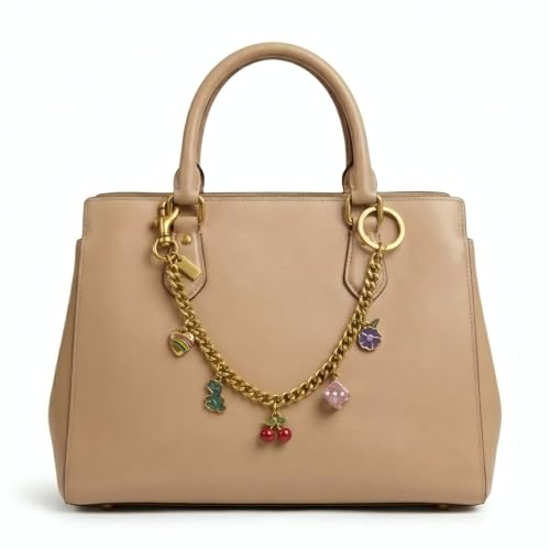 Nalefow Vintage Gold Bag Charms Purse Extender Chain Floral Cute Wallet Keychain Accessories for Women's Handbags Bags &Jeans (Gold with Cherry & Pink Cube) - Image 2