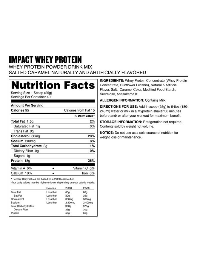 Myprotein - Impact Whey Protein Powder, 2.2 Lbs (31 Servings) Salted Caramel, 22g Protein & 5g BCAA Per Serving, Protein Shake for Superior Performance, Muscle Strength & Recovery, Gluten Free - Image 1
