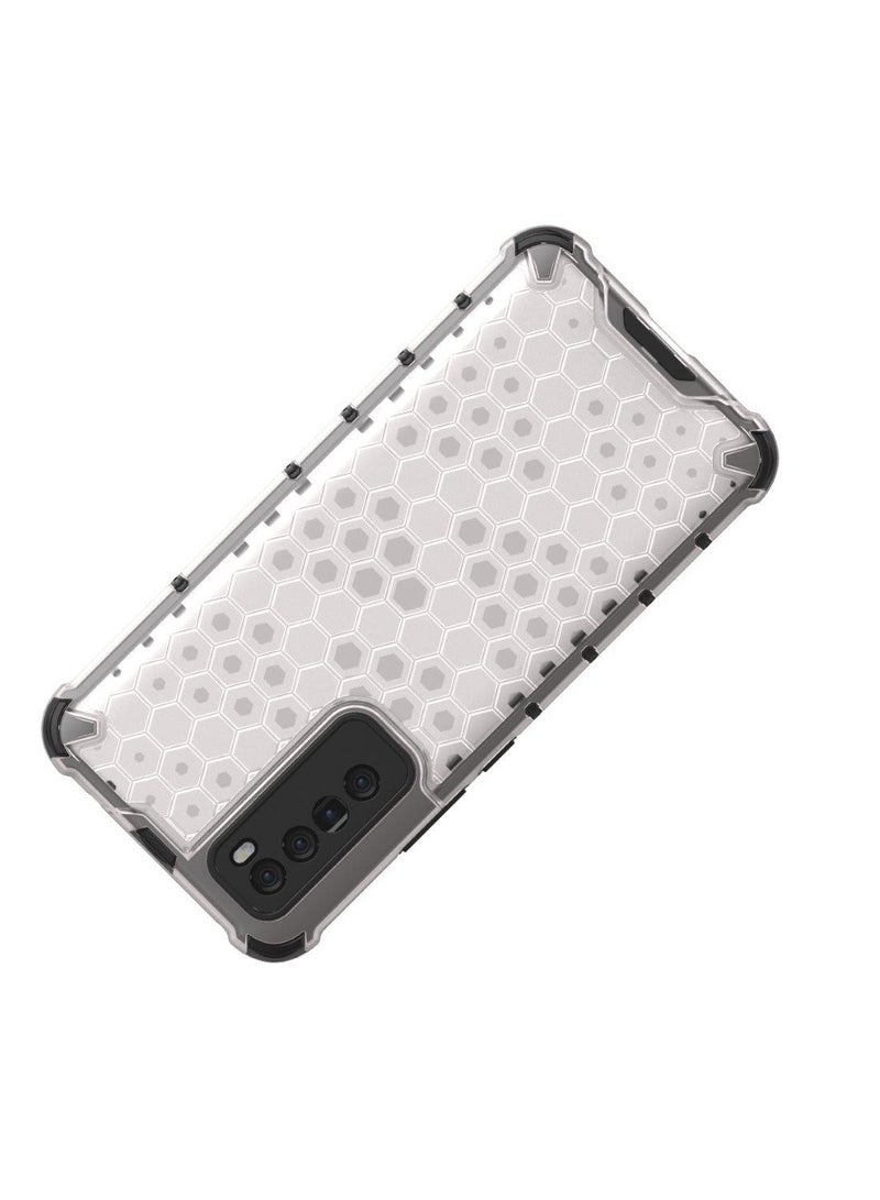 Huawei Nova 7 5G Case Cover – Original Honeycomb Design with Clear PC Back and Black TPU Corners & Edges, Ultra Shockproof Protection