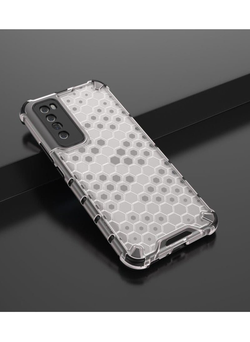 Huawei Nova 7 5G Case Cover – Original Honeycomb Design with Clear PC Back and Black TPU Corners & Edges, Ultra Shockproof Protection