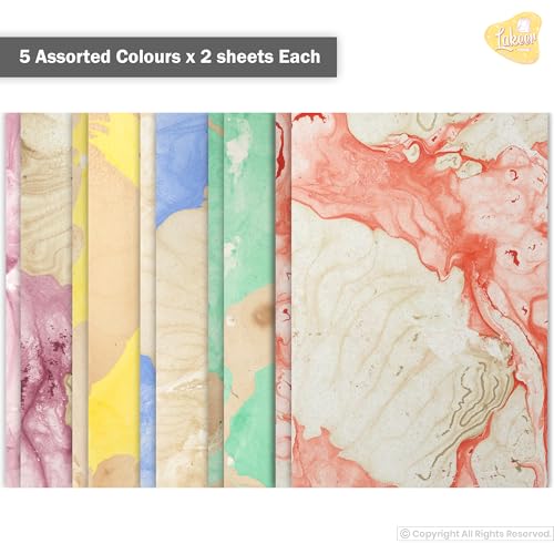 Lakeer A4 Handmade Paper-Marble Design, 5 Colours X 2 Sheets Each, Pack of 10 Sheets, For Art & Craft, Decoration, Greeting Card, Envelop Making, Etc - Image 2