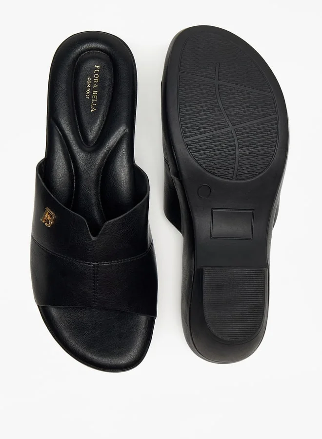 Flora Bella By Shoexpress Logo Accent Slip-On Sandals with Block Heels